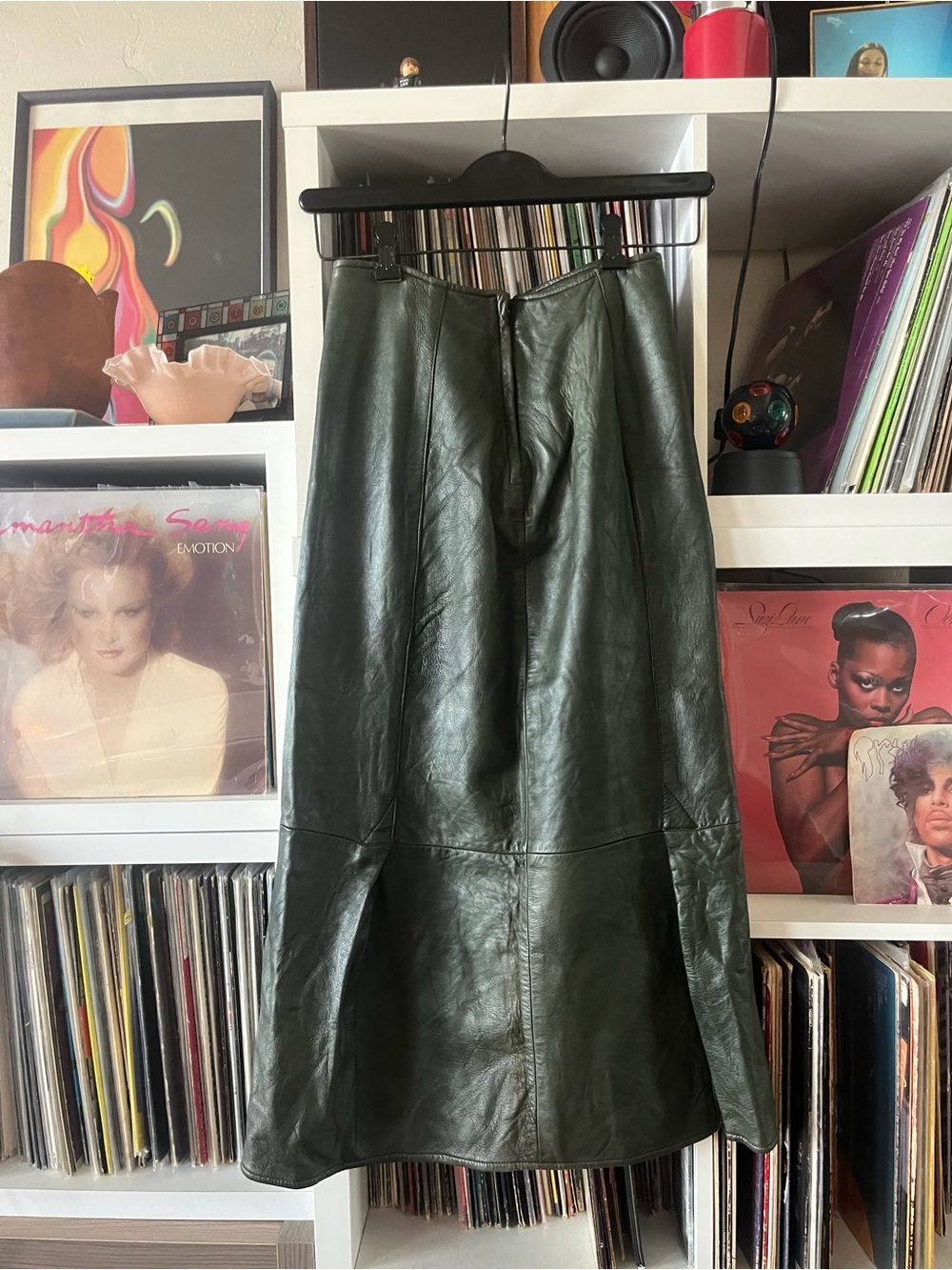 Vintage genuine leather olive green skirt size 4